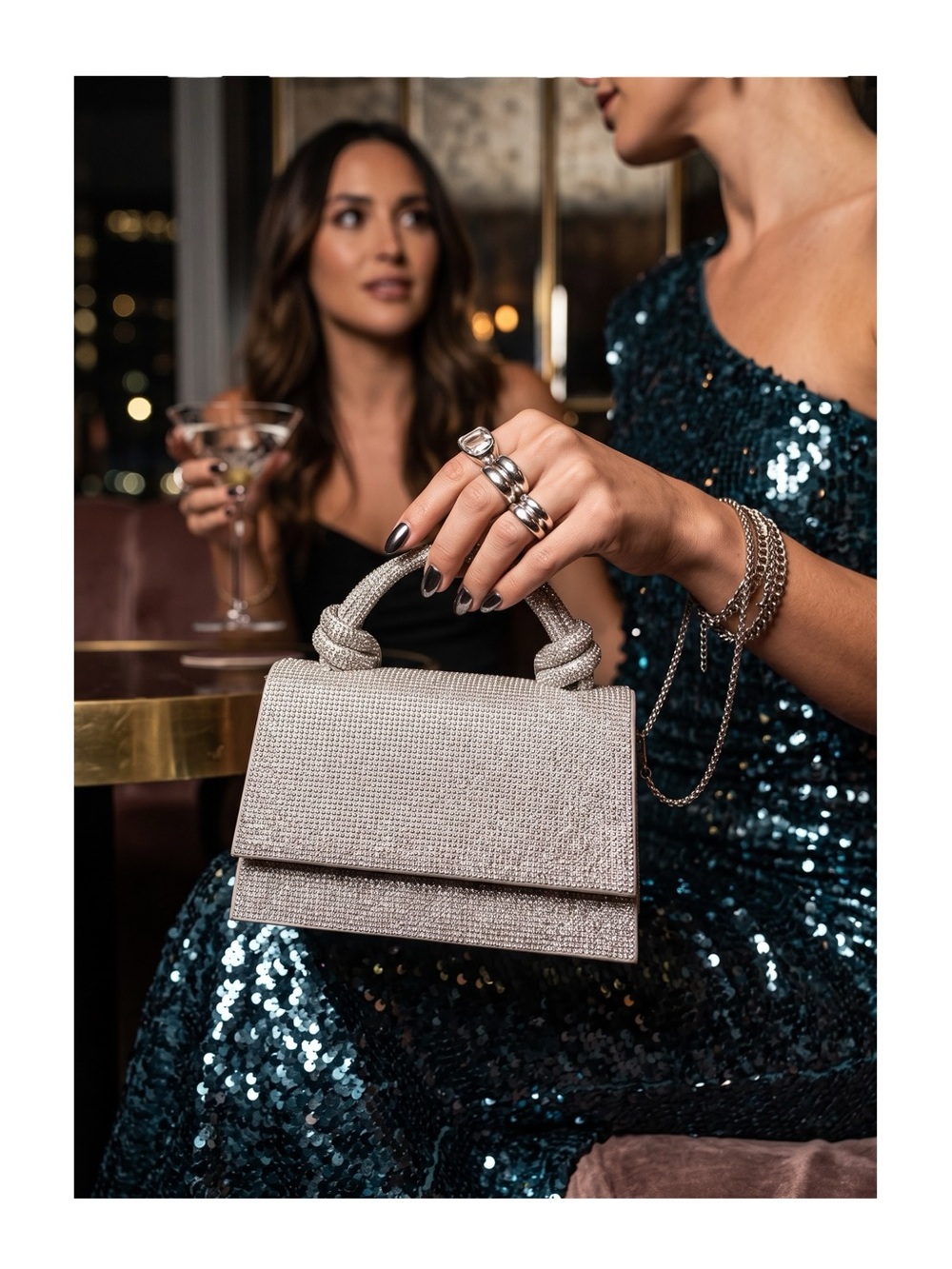 Ltd Ed: Zara ☀︎︎ Shimmery Mini City Bag ☀︎︎ Silver ☀︎︎ Jeweled Top Handle Clutch